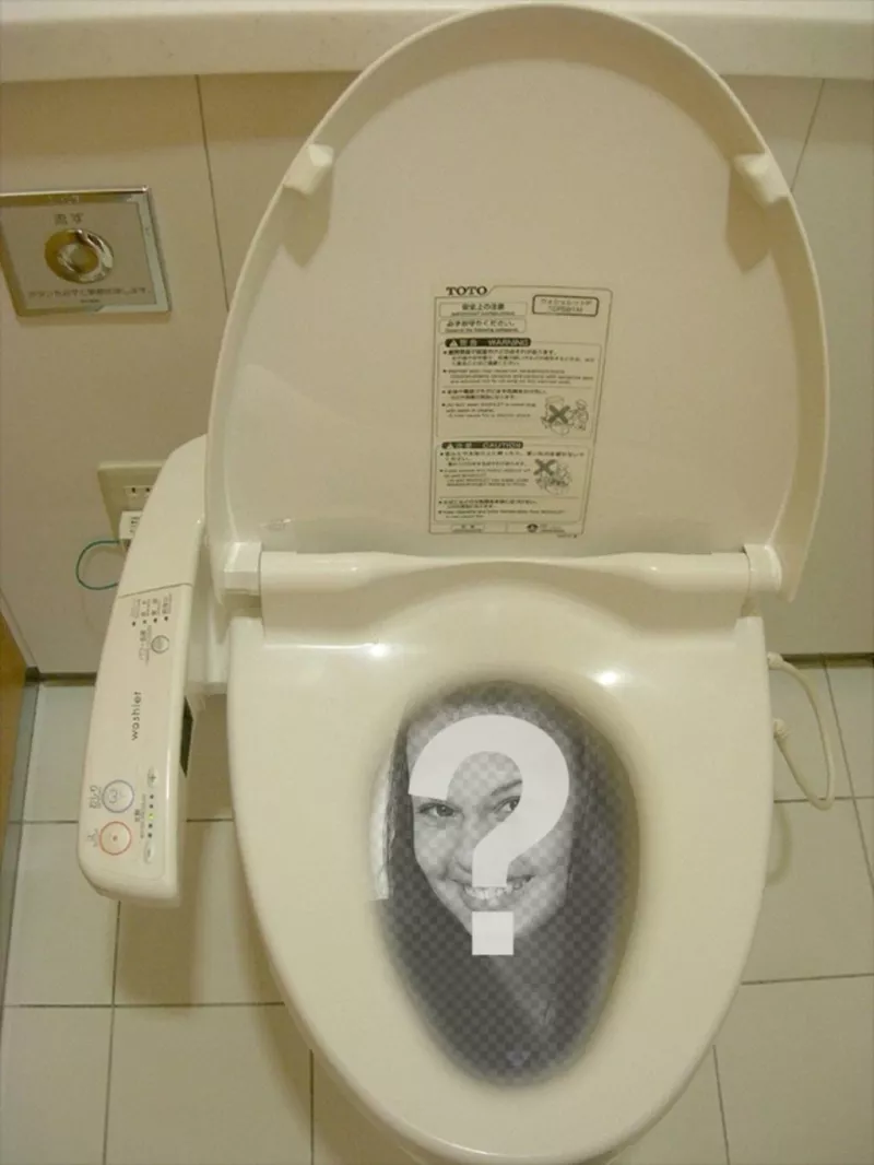 Fotomontagem engraçado onde você deve colocar a sua foto em um wc chinês ou japonês dissolvido na água do vaso..