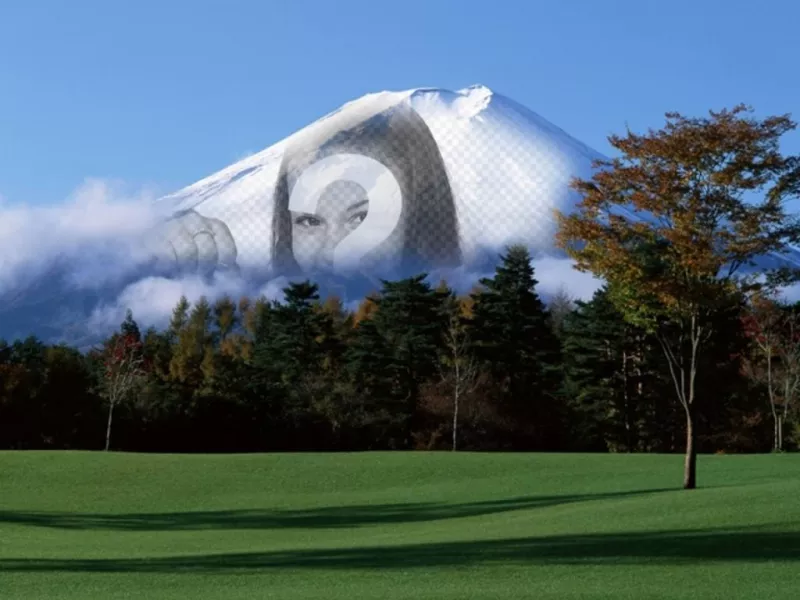 Fotomontagem com paisagem japonesa com a montanha Fuji ao fundo em que a sua imagem on-line carregado irá aparecer..