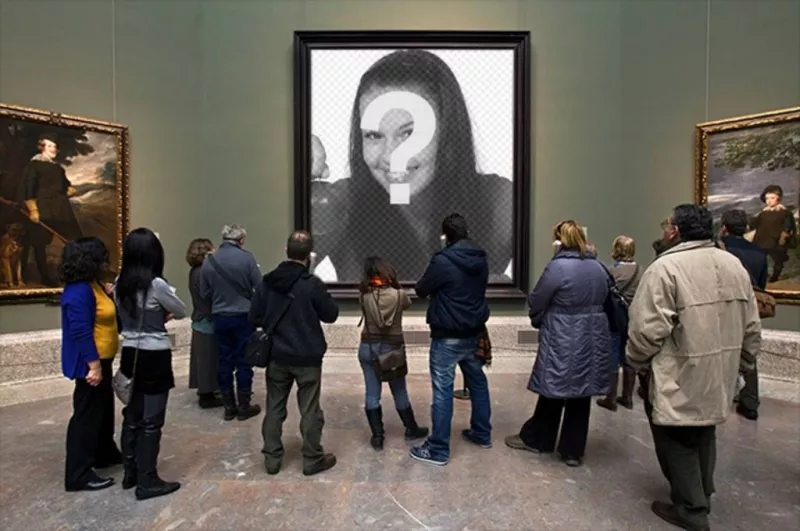 Fotomontagem no Museo del Prado com os visitantes assistindo a um quadro para colocar uma foto no..