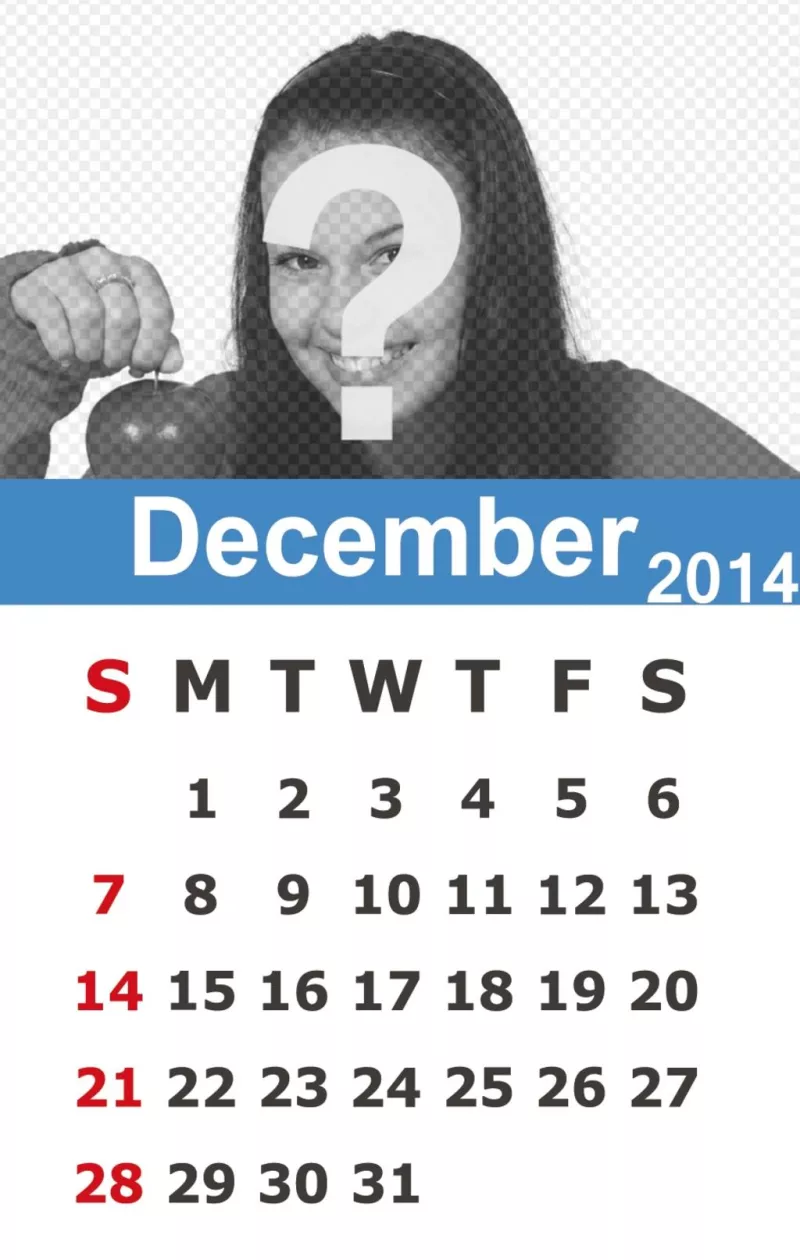 Calendário para dezembro de 2014 com uma foto de fundo e..