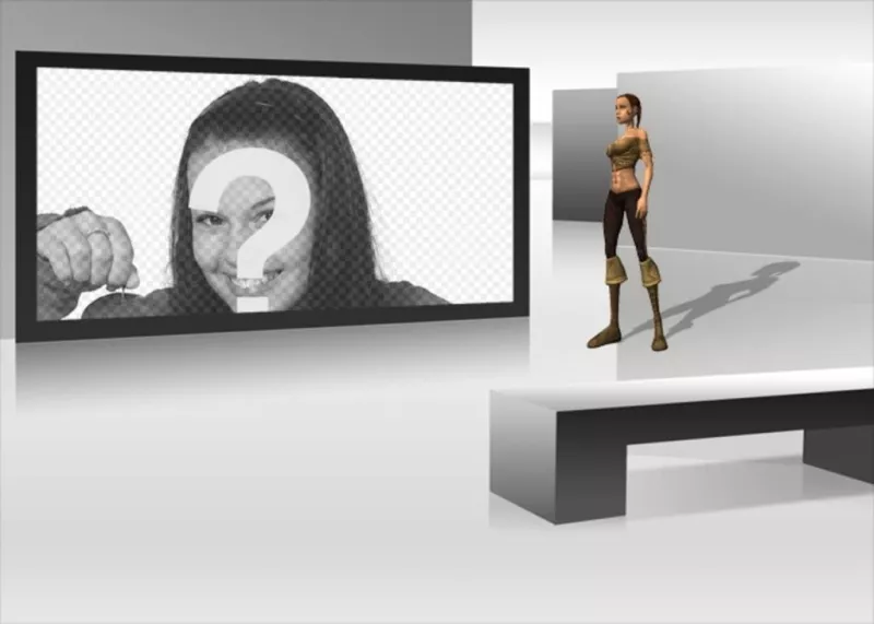 moldura futurista TV com a mulher olhando..