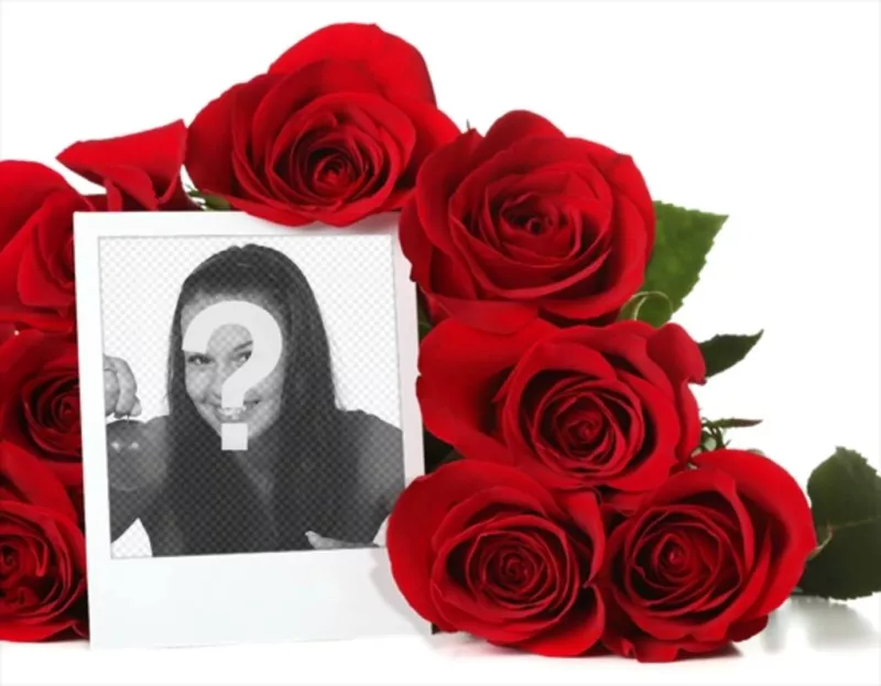 Photo frame on-line rodeado por um buquê de rosas. ..