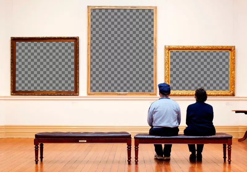 Configure suas fotos em um museu de arte com esta montagem fotográfica de três enquadrado. ..