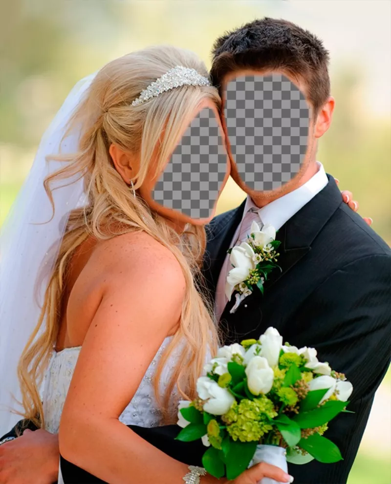 Fotomontagem de casamento para se tornar marido e mulher recém-casada. ..