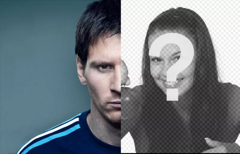 Criar uma fotomontagem com metade do rosto Messi rivalizando com o seu para o lado oposto. ..