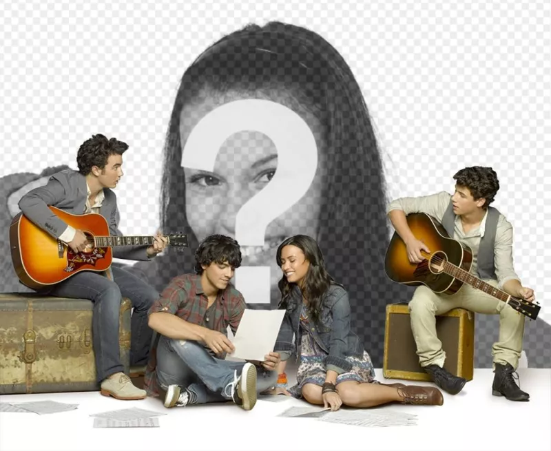 Fotomontagem com os principais personagens de Camp Rock 2. Xxx canta com os Jonas Brothers e Demi Lovato no musical do ano. Coloque sua foto na colagem e ter um bom quadro de Camp Rock 2 para usar tão frequentemente como você..