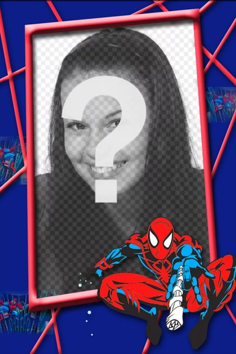 Crianças quadro com Spiderman vermelho e azul em uma teia. ..