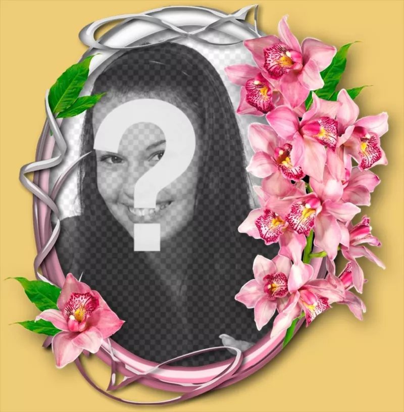 Moldura com orquídea em um círculo ornamental com sua foto. ..