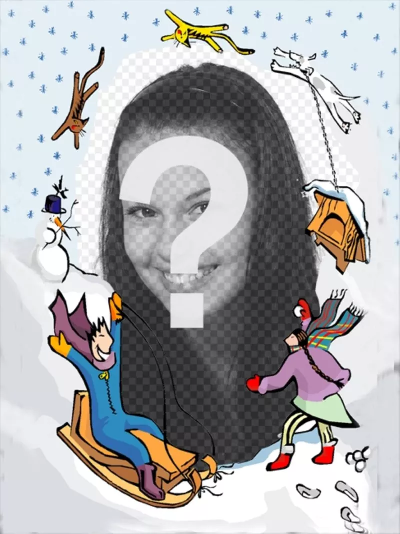 Moldura: festa na neve para colocar uma foto no..