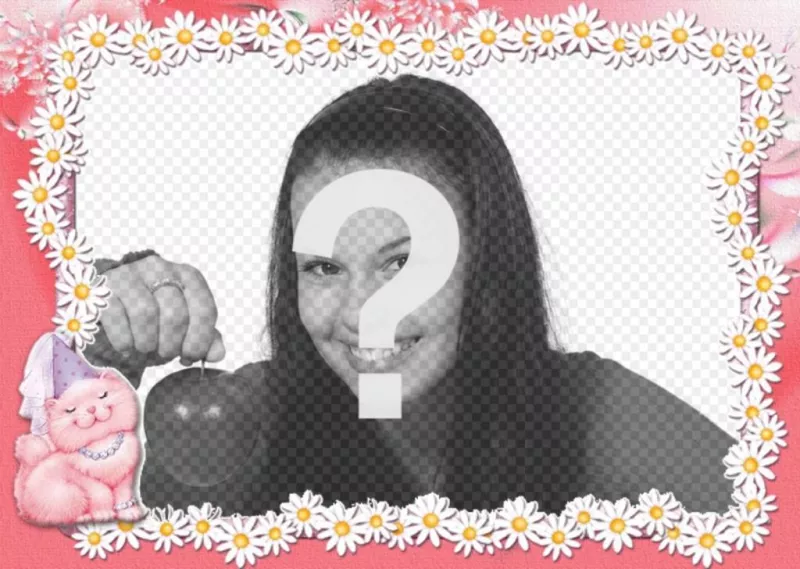 Quadro de imagem para crianças decorado com flores e um gatinho. ..