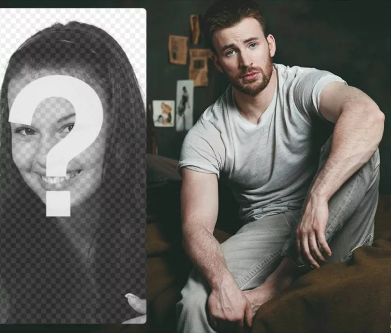 Coloque sua foto ao lado de Chris Evans sentado. ..