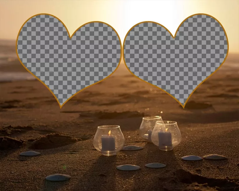 Colagem de amor para duas fotos na areia ..