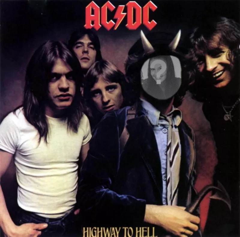 Photomontage com a tampa de de Highway To Inferno, AC DC, Bon Scott nós  'll estar com..