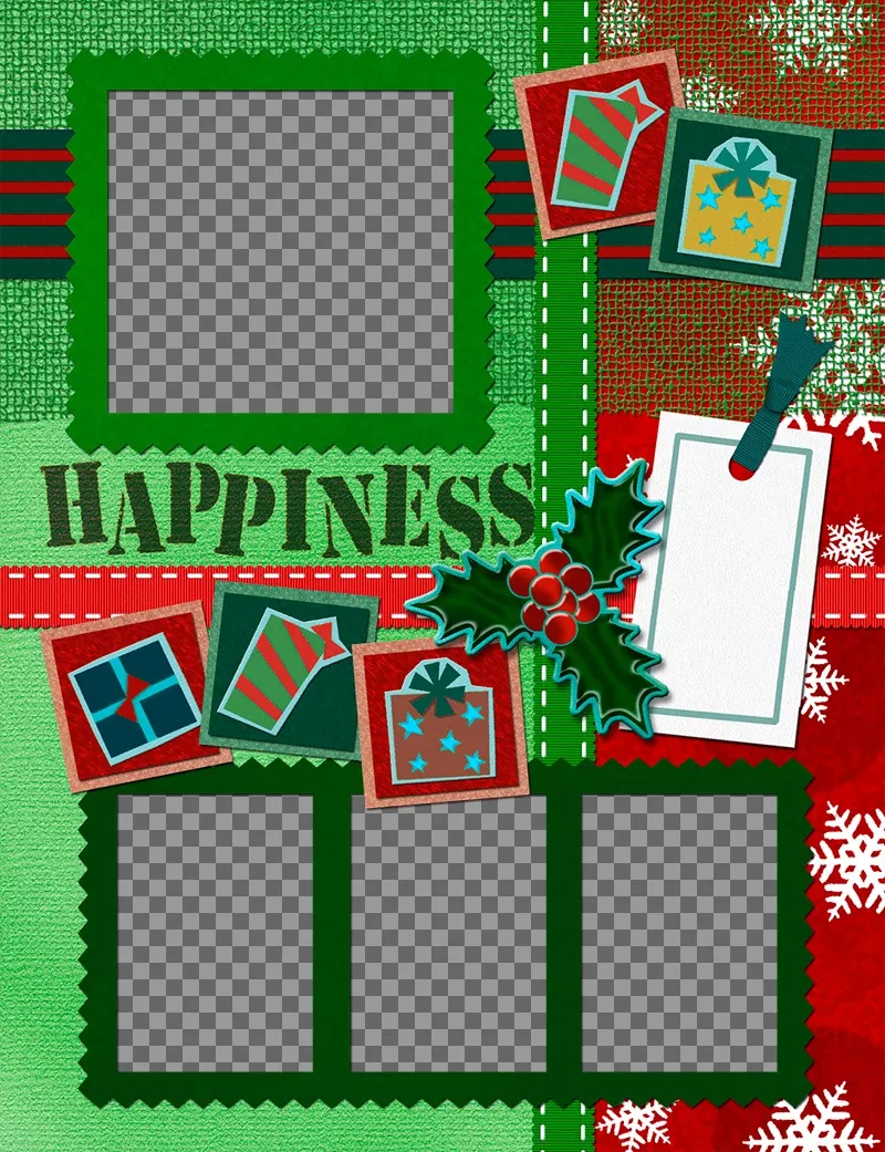 Fotomontagem de Natal para quatro fotos de cor verde e vermelho ..