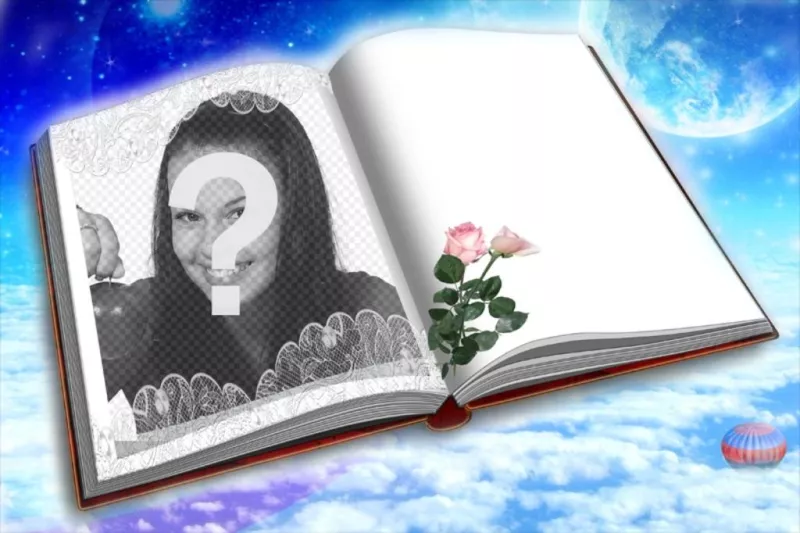 Fotomontagem para colocar sua foto em um livro com duas rosas. ..