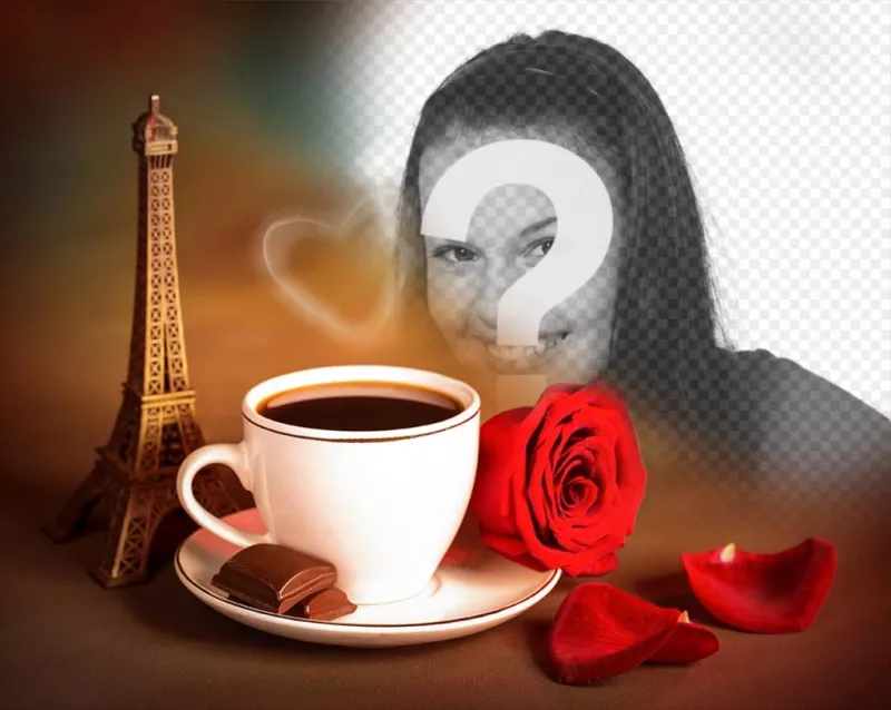 Efeito da foto do amor com a Torre Eiffel de Paris e um café. ..