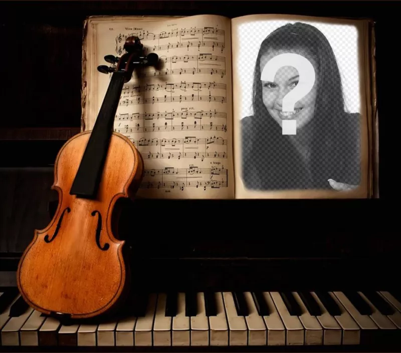 Envie sua foto para esta fotomontagem de um violino e piano ..