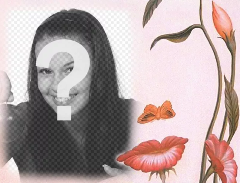 Efeito de um rosto de mulher feito com flores e um efeito borboleta foto ..