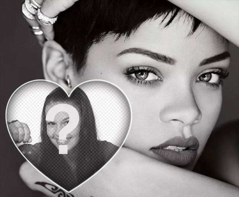 Rihanna em preto e branco, onde você pode enviar sua foto dentro de um coração ..