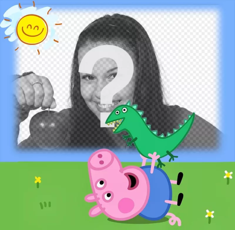 Envie sua foto com George de Peppa Pig com seu dinossauro ..