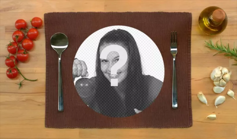 Coloque sua foto em um prato de comida servido à mesa com esta montagem fotomontagem on-line Fun ..