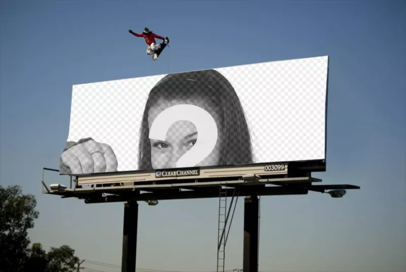 Moldura de imagem que aparece em um cartaz enorme com um skater skate..
