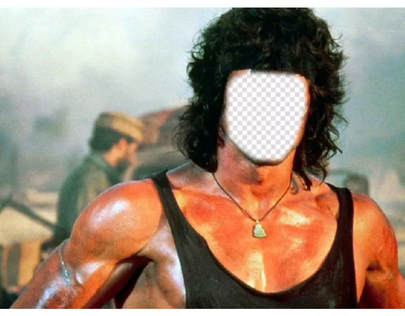 Fotomontagem que você pode colocar o rosto que você quer no corpo de Rambo ..