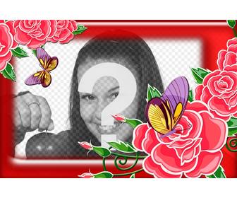 gaudy quadro vermelho com rosas e botões abertos ver duas lindas borboletas cor rosa e amarelo dar as suas fotos um toque feminino