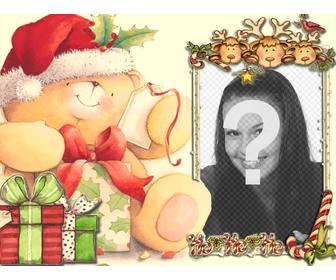 cartão natal uma moldura no quadro olhar fora tres renas e um passaro vermelho