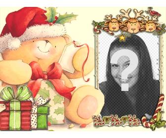 cartão natal uma moldura quadro olhar fora tres renas e um passaro vermelho