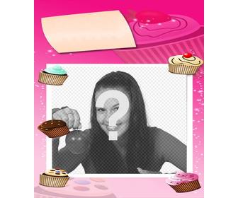 cartão aniversario em tons rosa decorada com biscoitos colocar uma foto fundo