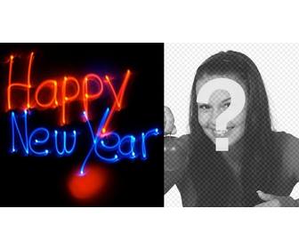 felicita o novo ano com uma animacão com letras neon com sua foto fundo