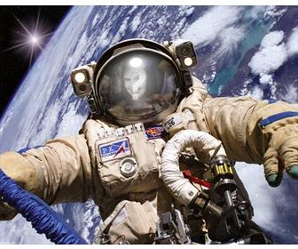 fotomontagem astronauta em uma caminhada espacial colocar sua foto