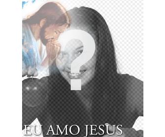 cartão colocar o seu fundo da foto com o texto eu amo jesus com uma imagem jesus cristo