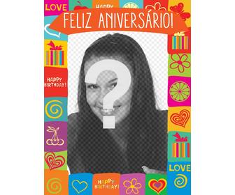 cartão aniversario com quadro colorido personalizar com seus amigos e fotos familia dia seu aniversario