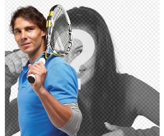 fotomontagem com rafa nadal com sua raquete tenis aparecem posando na foto ao lado do jogador tenis e adicione o texto forma gratuita