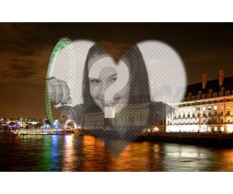 fotomontagem amor em londres com london eye e paisagem em forma coracão quadro onde voce pode colocar sua foto