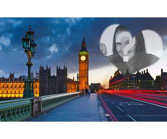 amor fotomontagem em londres com o big ben ao fundo e um coracão semitransparente colocar foto voce deseja