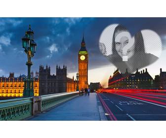 amor fotomontagem em londres com o big ben ao fundo e um coracão semitransparente colocar foto voce deseja