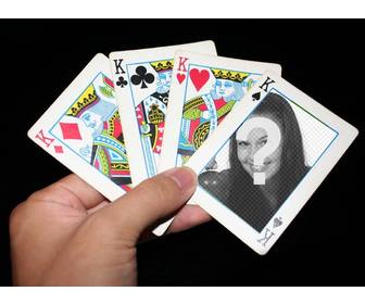 fotomontagem com cartas poker onde voce pode colocar sua foto em um cartões e adicionar um texto livre