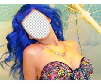fotomontagem katy perry com o cabelo azul colocar seu rosto