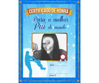 diploma o melhor pai do mundo com armacão azul e ouro adicionar uma imagem livre