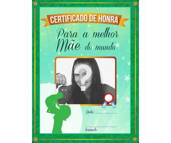 diploma honra melhor mãe do mundo colocar uma foto sua mãe e adicionar texto