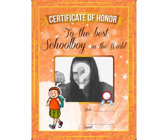 certificado honra ao melhor aluno do mundo personalizar com uma foto online