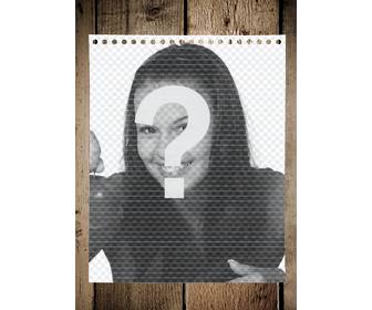 fotomontagem com uma folha caderno uma mesa colocar sua foto e adicionar texto
