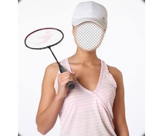 fotomontagem com um jogador badminton menina colocar um rosto
