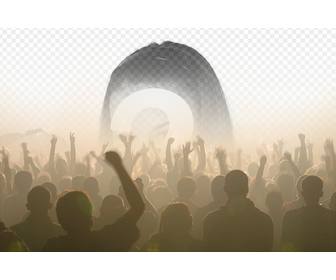 fotomontagem com uma foto da multidão pessoas em um show em um festival musica