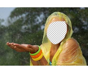 fotomontagem uma menina com capa chuva amarela