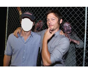 crie uma foto montagem com personagens e zumbis the walking