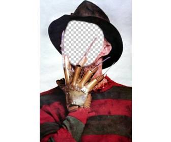 fotomontagem freddy krueger com suas garras rosto